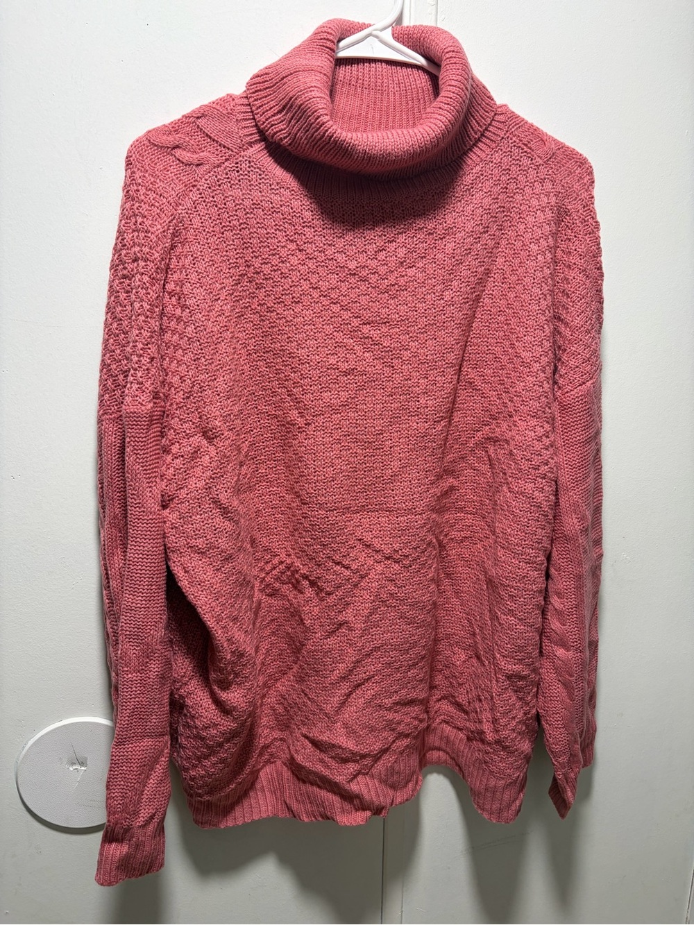 Turtle Neck Cable Knit Sweater - Rose Pink